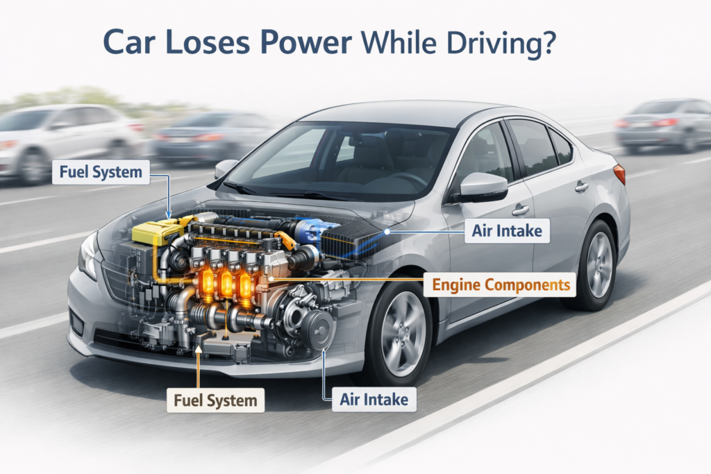 car loses power while driving illustration showing engine systems
