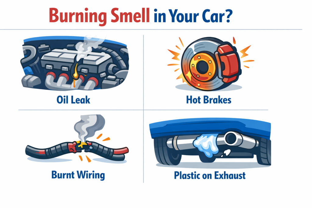 car smells like burning, common causes